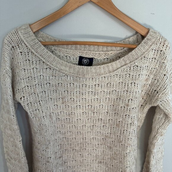 American Eagle Cabin Chic Small Soft Cream Wheat Wool Blend Scoop Neck S… - Picture 5 of 7